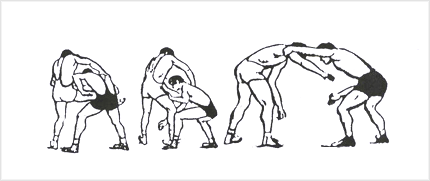 گرفتن زير يکخم در گارد مخالف در حالت سر رو (ايستاده)