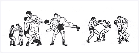 فن دستتو، کمرگيرى براى اجراء فن مشک سقا (آونگ) (۱) و فن سوبلس (۲)