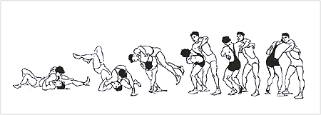 فن کمر در گارد موافق، در حالت يک دست کمر، بدون قلاب کردن دستها (پيچکمر)