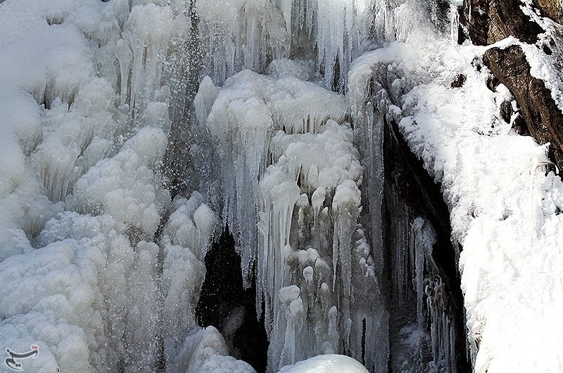 وقتی آبشار گنجنامه یخ می‌زند | تصاویر