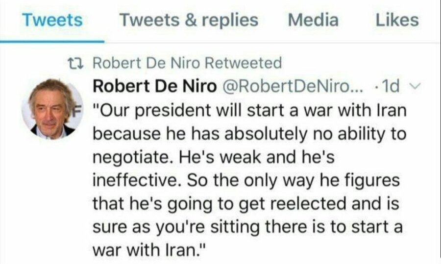 توییت رابرت دنیرو علیه ترامپ | جنگ را بهتر از مذاکره بلد است