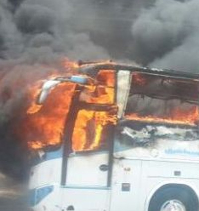 اتوبوس مسافربری اسکانیا آتش گرفت