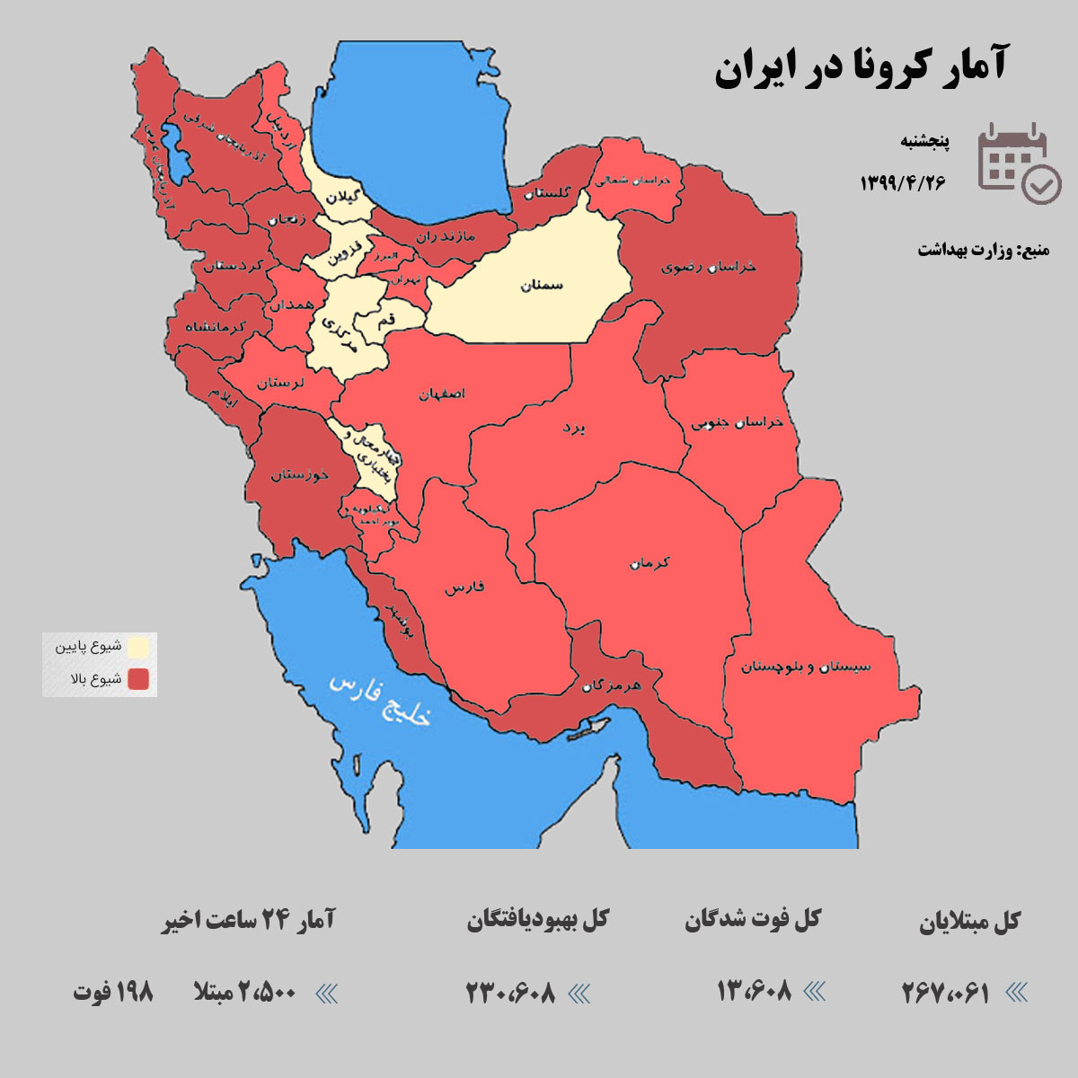 آخرین آمار کرونا در ایران / 26 تیر