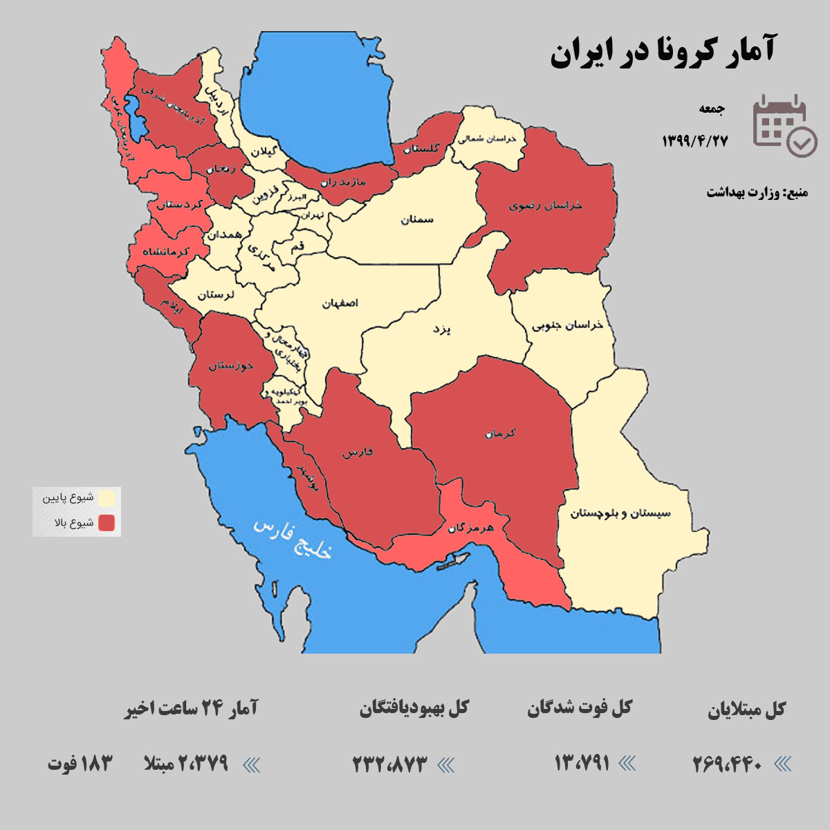 آخرین آمار کرونا در ایران / 27 تیر