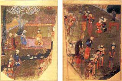 بار عام تيمور به مناسبت دستيابى بر قدرت در 1370 م./722 ه.،برگرفته از ظفرنامه اى پراکنده،شيراز،1436م./840ه. ،هر برگ ۳۵x۲۴/۵ سانتيمتر ، واشنگتن دى سى ، مجموعه ساکلر 

